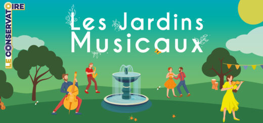 Illustration représentant des musiciens dans la nature