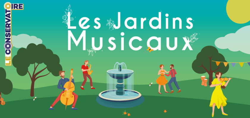 Illustration représentant des musiciens dans la nature